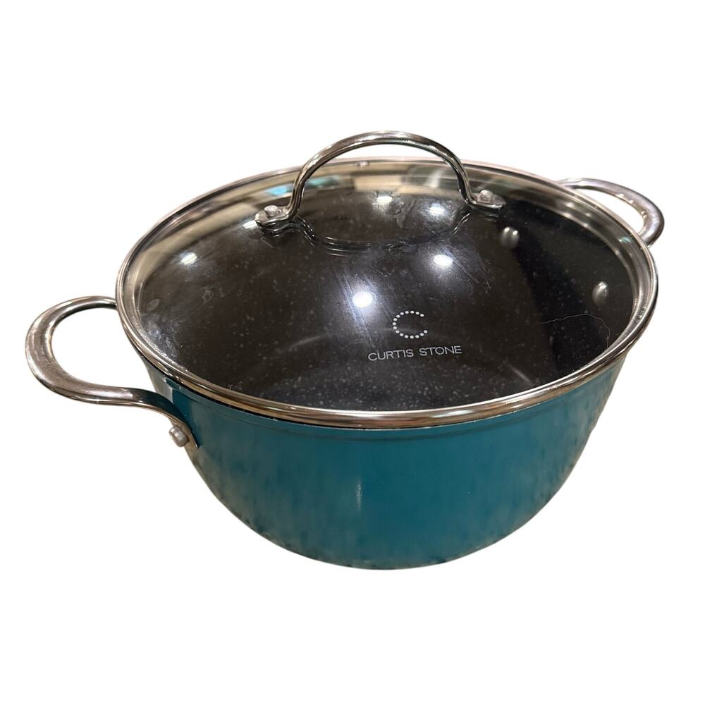 Curtis Stone Small 4.8qt POT Dura Pan With Lid & Two Handles in Turquoise Blue